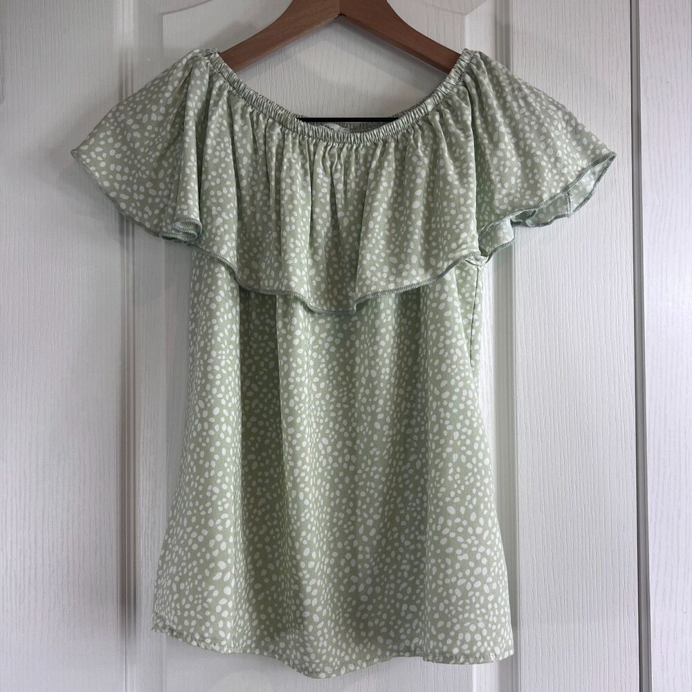 Persaya Girl Darcy Off The Shoulder Top Green White Dot Print Stitch Fix Girls L